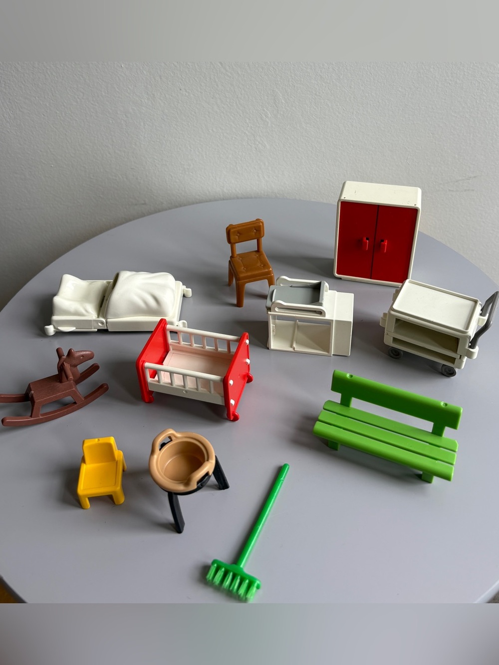 Vintage Playmobil Furniture Set, Assorted. Rocking horse, crib, nursing cart